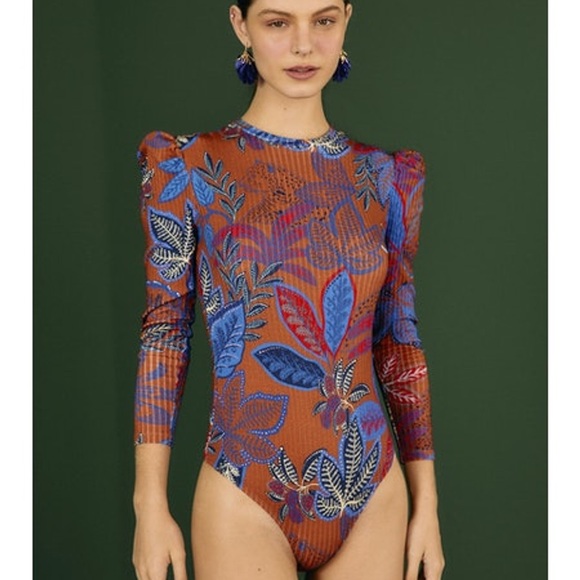 FARM Rio Tops - FARM Rio Ribbed Long Sleeve Stretch Bodysuit